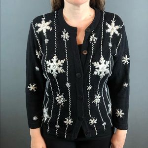 Bobbie Brooks Beaded Snowflake Cardigan